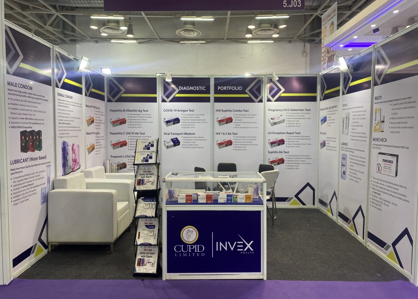 Diagnostic product displays on the Cupid and Invex Health stand at CPHI India